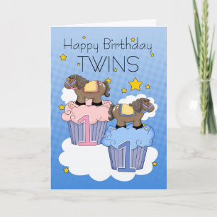 Twins First Birthday Card - Zwei kleine Ponies Karte