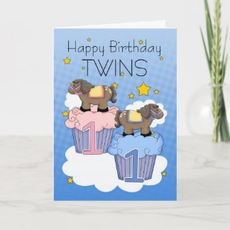 Twins First Birthday Card - Zwei kleine Ponies Karte