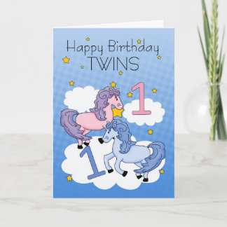 Twins First Birthday Card - Zwei kleine Ponies Karte