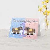 Twins First Birthday Card - Zwei kleine Ponies Karte (Gelbe Blume)