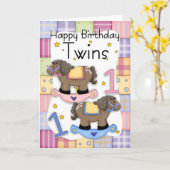 Twins First Birthday Card - Zwei kleine Ponies Karte (Gelbe Blume)