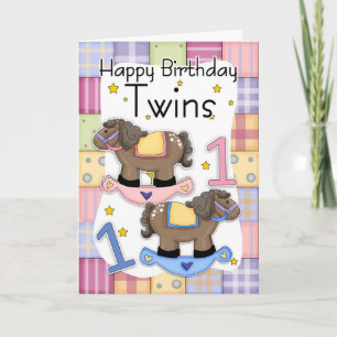 Twins First Birthday Card - Zwei kleine Ponies Karte