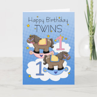 Twins First Birthday Card - Zwei kleine Ponies Karte