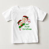 Twins First Christmas Candy Cane Baby T-shirt (Vorderseite)