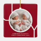 Twin's First Christmas Custom Photo Red Keramikornament (Rückseite)