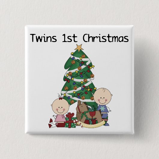 Twins First Christmas Tshirts und Geschenke Button (Vorderseite)