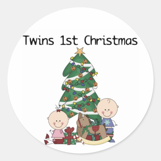 Twins First Christmas Tshirts und Geschenke Runder Aufkleber (Vorderseite)