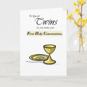 Twins First Communion Gold Chalice, Paten Karte (Gelbe Blume)