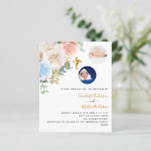 Twins florals Foto Haushalt Taufen Einladung (Stehend Vorderseite)