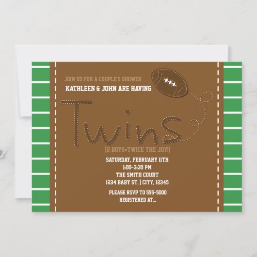 TWINS FOOTBALL Sports Baby Dusche Einladung (Vorderseite)