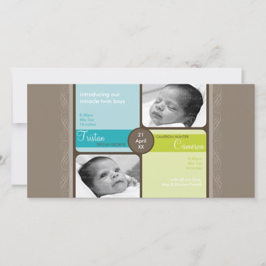 TWINS FOTO GEBURTSANKÜNDIGUNG :: hochgeschätzt 2L Ankündigung (Vorderseite)