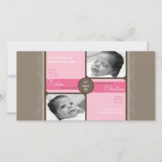 TWINS FOTO GEBURTSANKÜNDIGUNG :: huldigt 5L Ankündigung (Vorderseite)