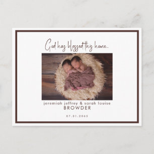 Twins Foto, Gott hat diese Zuhause Geburt gesegnet Ankündigungspostkarte