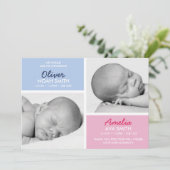 Twins Geburtsankündigung/Dankeschön-Karte Dankeskarte (Stehend Vorderseite)