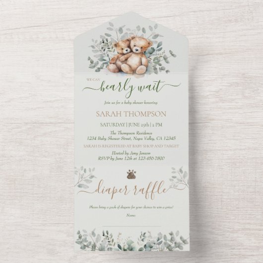 Twins Gender Neutral Teddy Bear Baby Shooter All In One Einladung (Innen Boden)