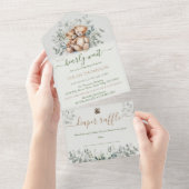 Twins Gender Neutral Teddy Bear Baby Shooter All In One Einladung (Abreißen)