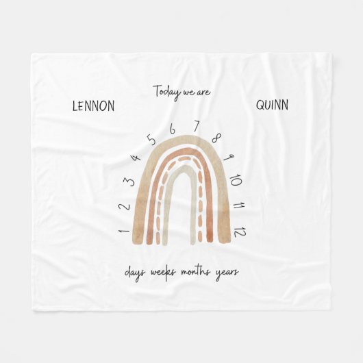 Twins Gender Neutral Watercolor Rainbow Milestone Fleecedecke (Vorderseite (Horizontal))