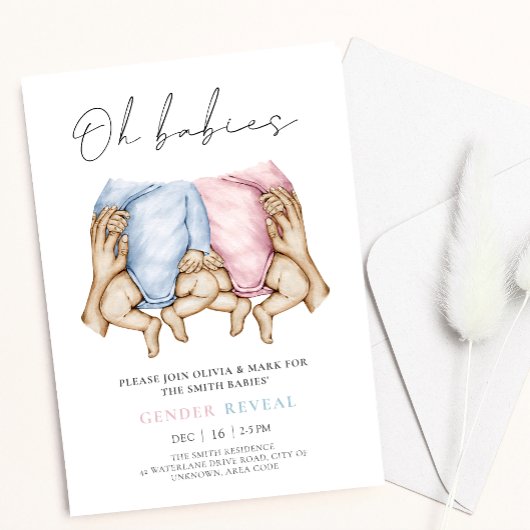 Twins Gender Reveal Aquarell Baby wird einladen Einladung