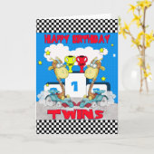 Twins Giraffe Geburtstagskarte - Racing Giraffe Karte (Gelbe Blume)