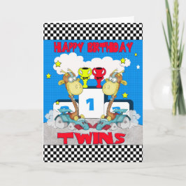 Twins Giraffe Geburtstagskarte - Racing Giraffe Karte