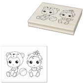 Twins Girl Bear Baby Jumpsuit Coloring Page Gummistempel (Stempel)