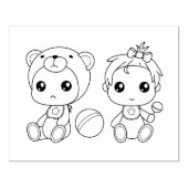 Twins Girl Bear Baby Jumpsuit Coloring Page Gummistempel (Prägung)