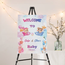 Twins Girl Boy Bear Airplane Babydusche