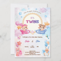 Twins Girl Boy Bear Airplane Babydusche
