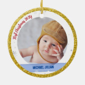 Twins Girl Boy Fotos Tante First Christmas Baby Keramik Ornament (Hinten)