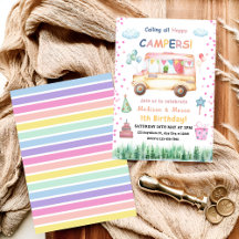 Twins Girl & Boy Happy Camper Einladung zum Geburt