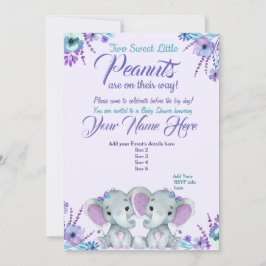 Twins Girl Elephants Baby Shower Einladung Bloral