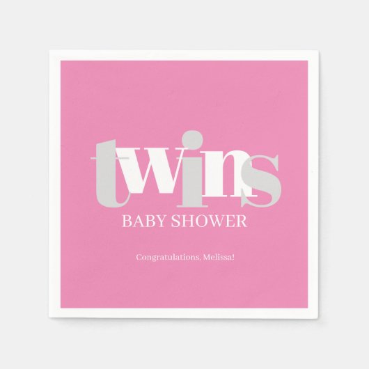Twins Girl Pink Baby Dusche Pink Party Serviette (Vorderseite)