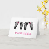 Twins Girls Baby Footprints  Karte (Gelbe Blume)