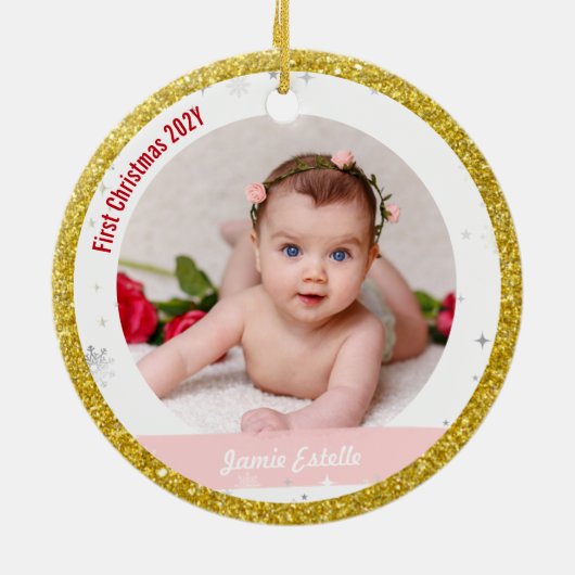 Twins Girls Fotos Godmutter First Christmas Baby Keramik Ornament (Hinten)