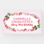 Twins Girl's Joint Strawberries Berry 1. Geburtsta Banner (Horizontal)