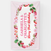 Twins Girl's Joint Strawberries Berry 1. Geburtsta Banner (Vertikal)