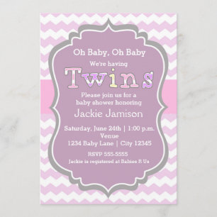 TWINS Girls lila Zickzack Babydusche Einladung