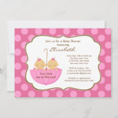 Twins Girls Umbrella Babydusche Einladung Pink (Vorderseite)