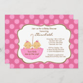 Twins Girls Umbrella Babydusche Einladung Pink (Vorne/Hinten)