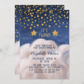 Twins Gold Shooting Stars Kinderdusche Einladung (Vorne/Hinten)