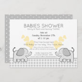 Twins Gray Gingham Baby Shower Einladung (Vorne/Hinten)