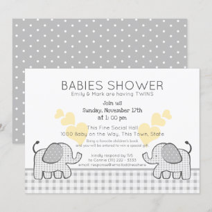 Twins Gray Gingham Baby Shower Einladung