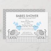 Twins Gray Gingham Blue Baby Shower Einladung (Vorne/Hinten)