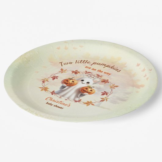 Twins Halloween Pumpkin Ghost Unisex Baby Dusche Pappteller (Schrägansicht)