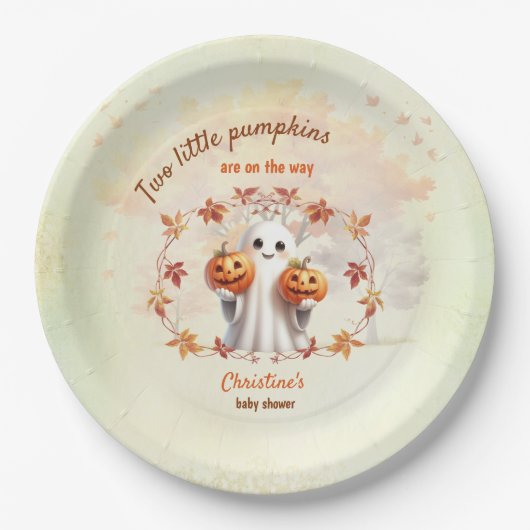 Twins Halloween Pumpkin Ghost Unisex Baby Dusche Pappteller (Vorderseite)