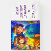 Twin's Happy Birthday Banner Anime Themed (Vertikal)