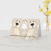 Twins Herzlichen Glückwunsch Teddy Bear in Cremes Karte (Gelbe Blume)
