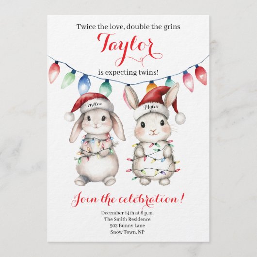 Twins Holiday Lights Baby Shower Invitation Einladung (Vorderseite)