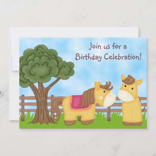 Twins Horse Birthday Invite ~ Twin Girl and Boy Einladung (Vorderseite)