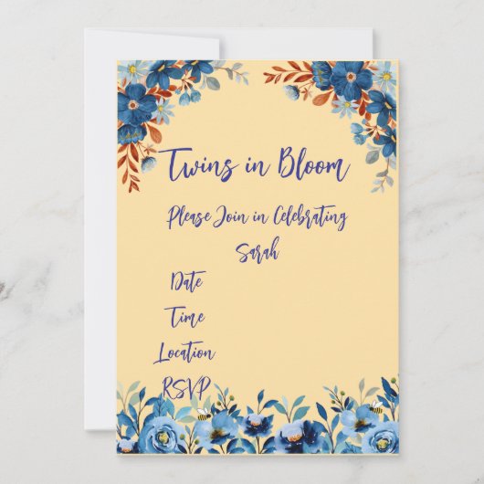 Twins in Bloom Baby Shower Einladung (Vorderseite)